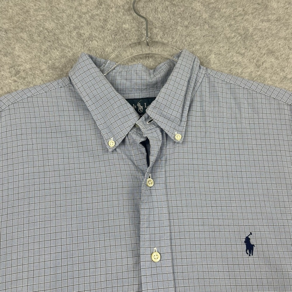 Ralph Lauren Blue Brown White Houndstooth Plaid‎ Dress Shirt Custom Fit XL